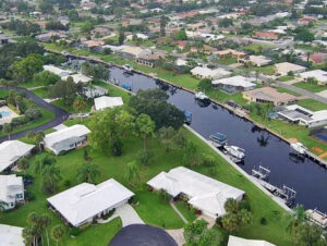 Aerial of Englewood Isles showing canal and houses