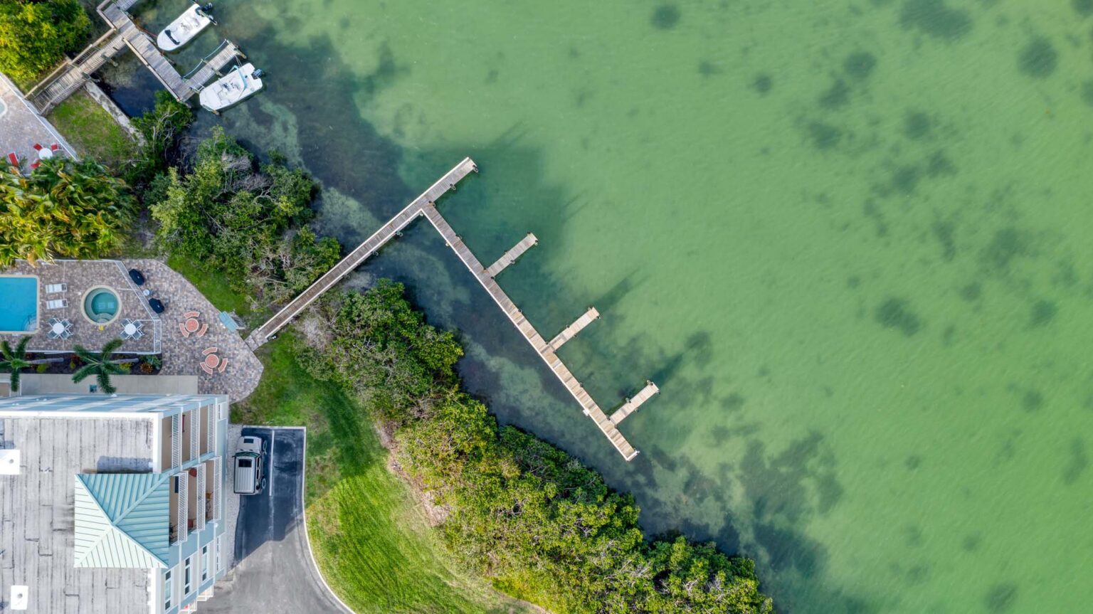 aerial of boat dock (room for around 4 boats)