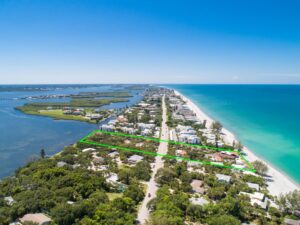 Admiralty Villas Aerial View with location marked on Manasota Key (stretches from beach to intercoastal)