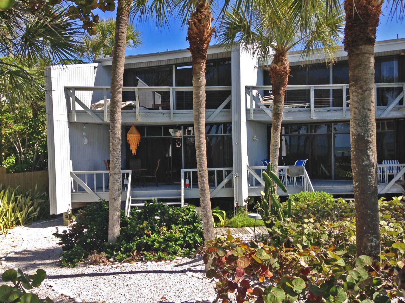 backside of two story Banyan Bluff Condos building