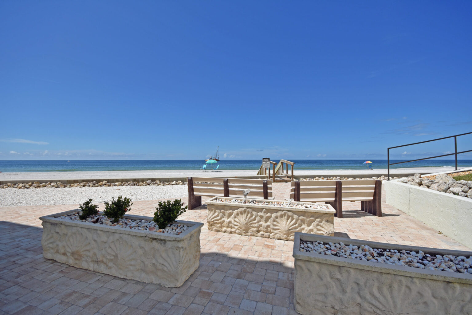 benches overlooking beach