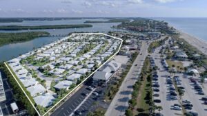 aerial showing very close proximity of Englewood Beach Villas to Manasota Key restaurants and Englewood Beach