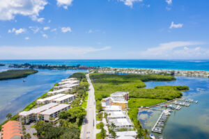 view of Sandpiper Key (looking west) with condo buildings on the left side